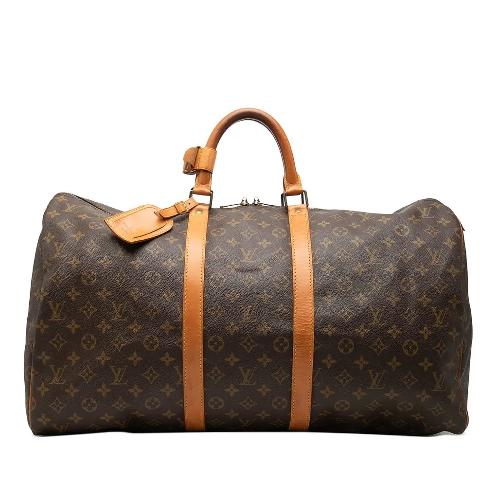 Louis Vuitton Monogram Keepall 55 Brown Canvas Good - Front View