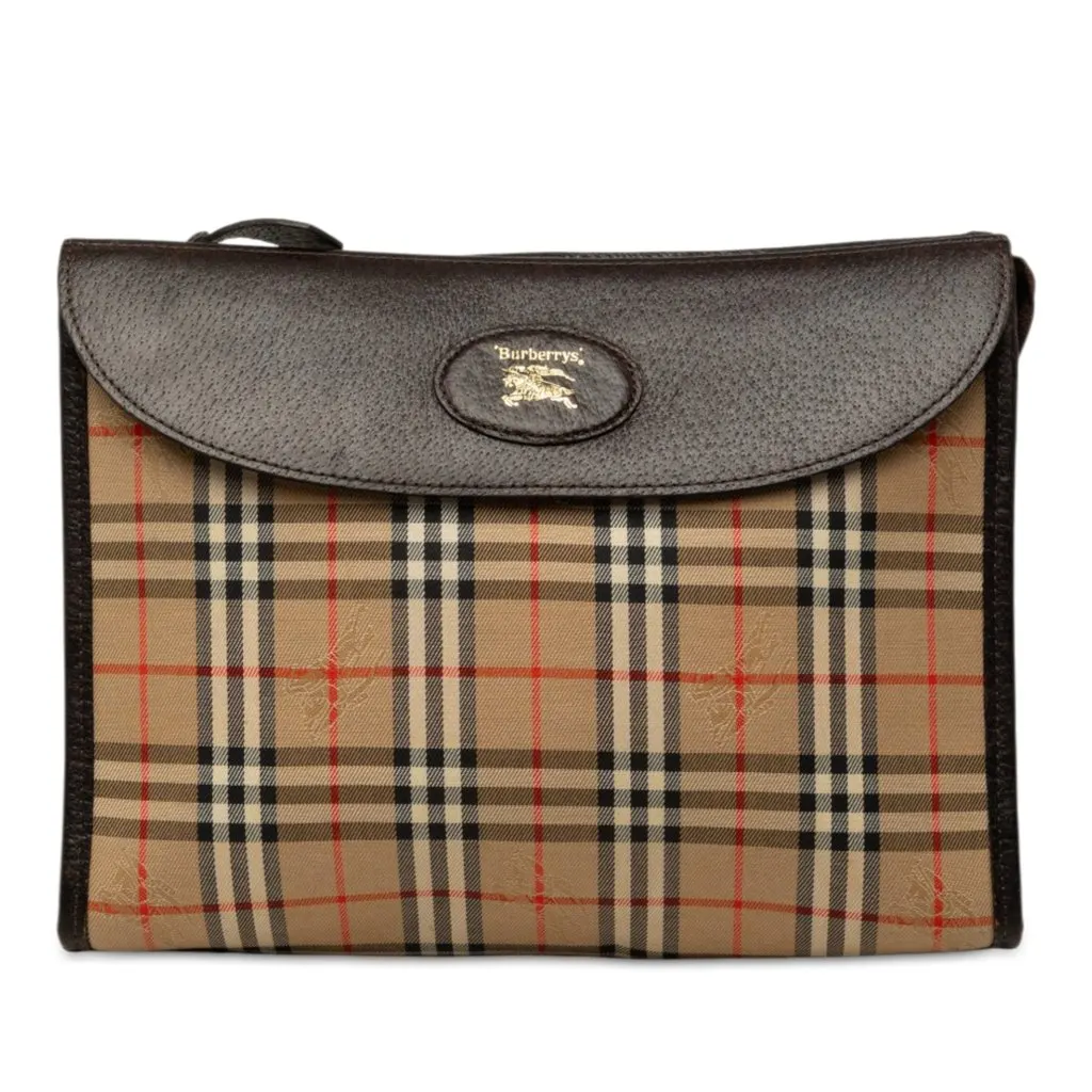 Burberry Haymarket Check Canvas Clutch Beige Canvas Good - Front View