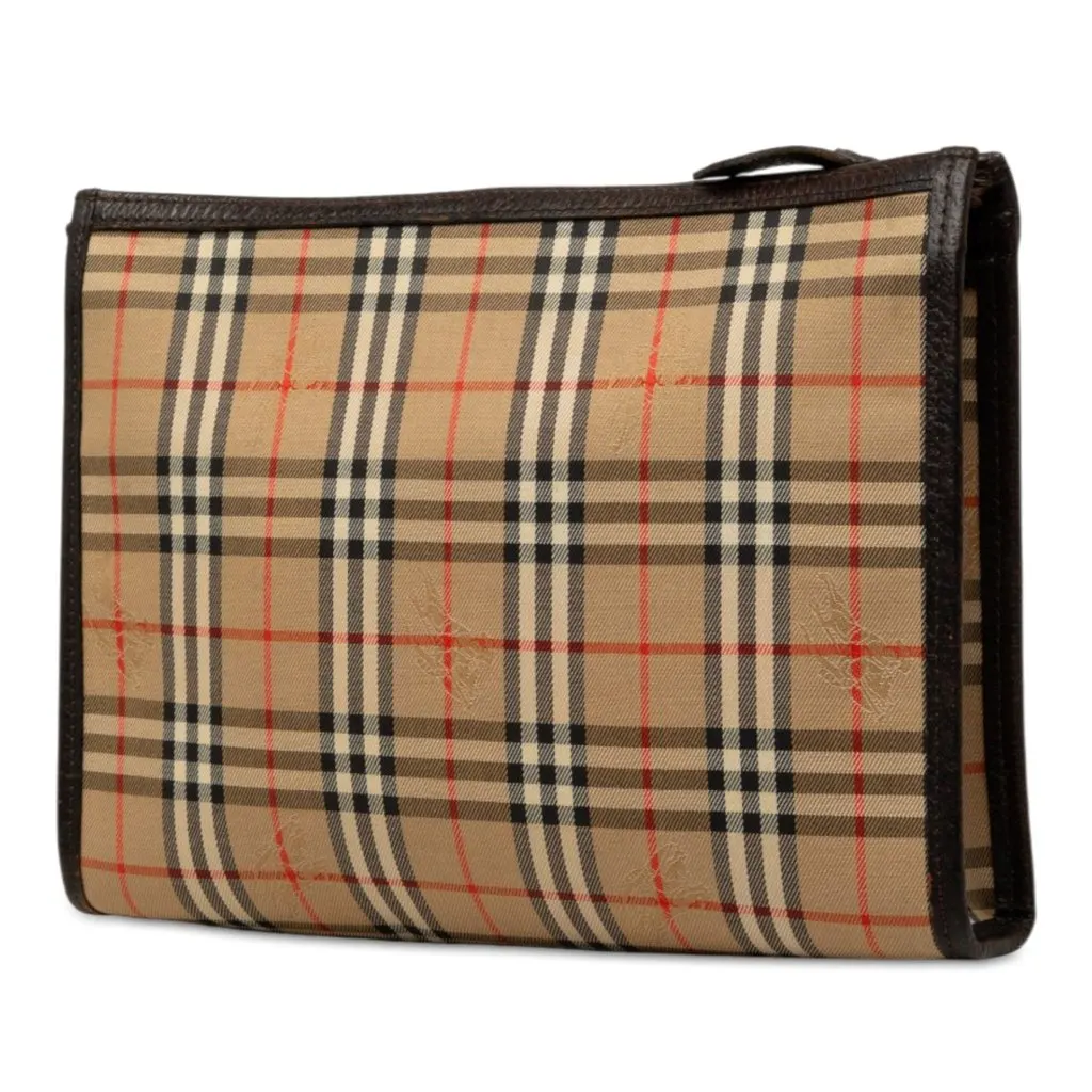 Burberry Haymarket Check Canvas Clutch Beige Canvas Good - Back View
