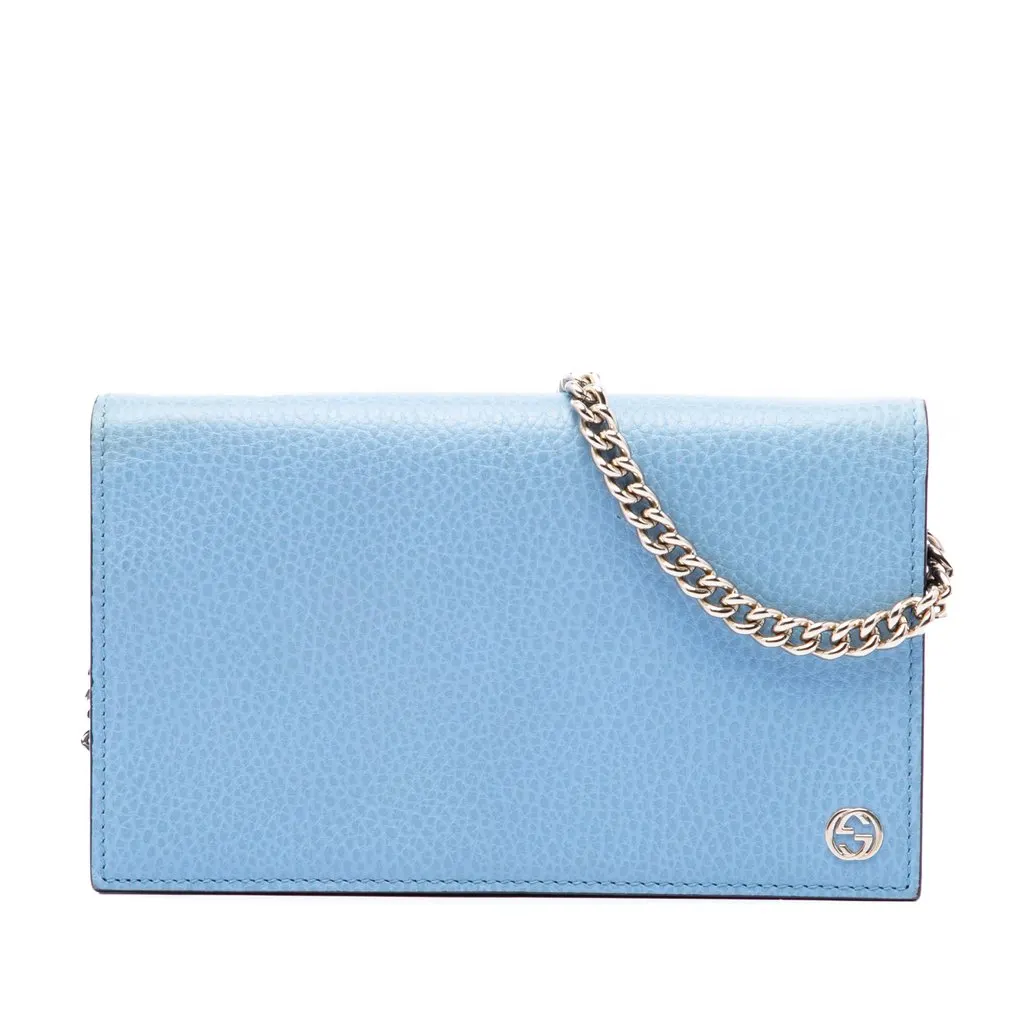 Gucci Calfskin Betty Wallet On Chain Blue Leather Very good - Front View