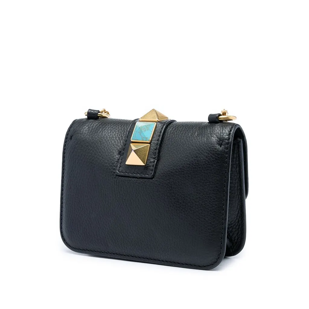 Valentino Mini Leather Rockstud Rolling Glam Lock Crossbody Black Leather Very good - Back View