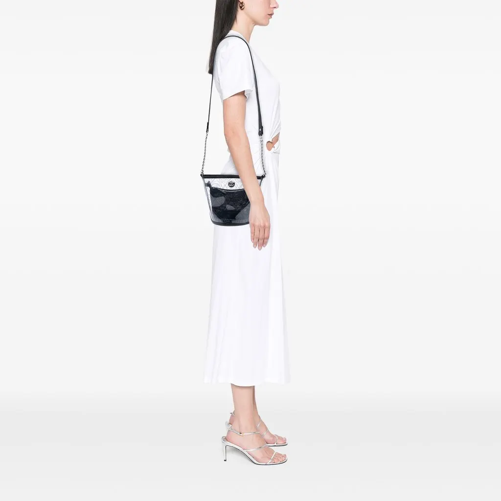Chanel Small PVC and Crumpled Calfskin Camellia Coco Bucket Bag Black Plastic Very good - Box View