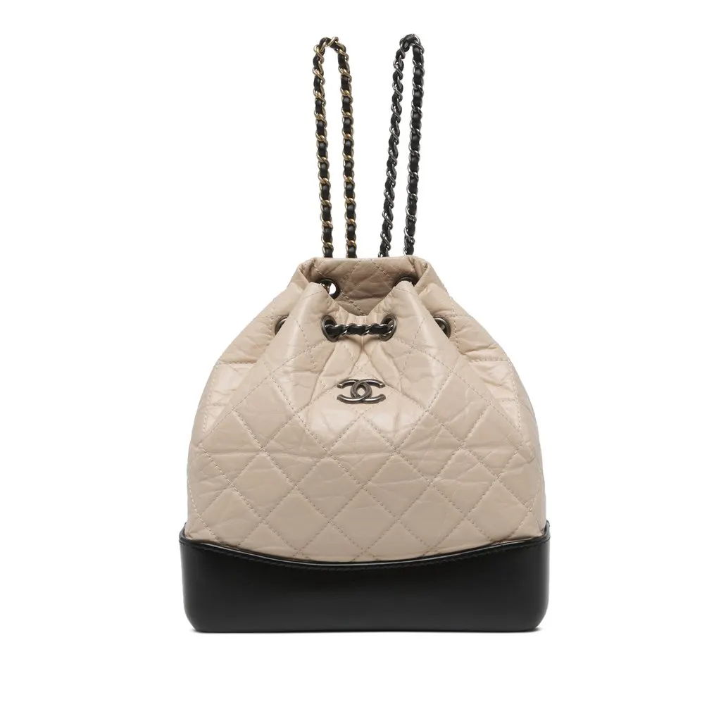 Chanel Small Bicolor Quilted Aged Calfskin Gabrielle Backpack Beige Leather Very good - Front View