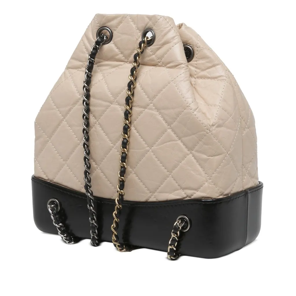 Chanel Small Bicolor Quilted Aged Calfskin Gabrielle Backpack Beige Leather Very good - Back View