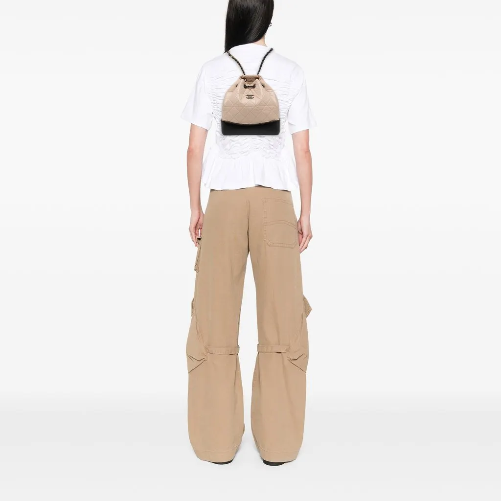 Chanel Small Bicolor Quilted Aged Calfskin Gabrielle Backpack Beige Leather Very good - Box View