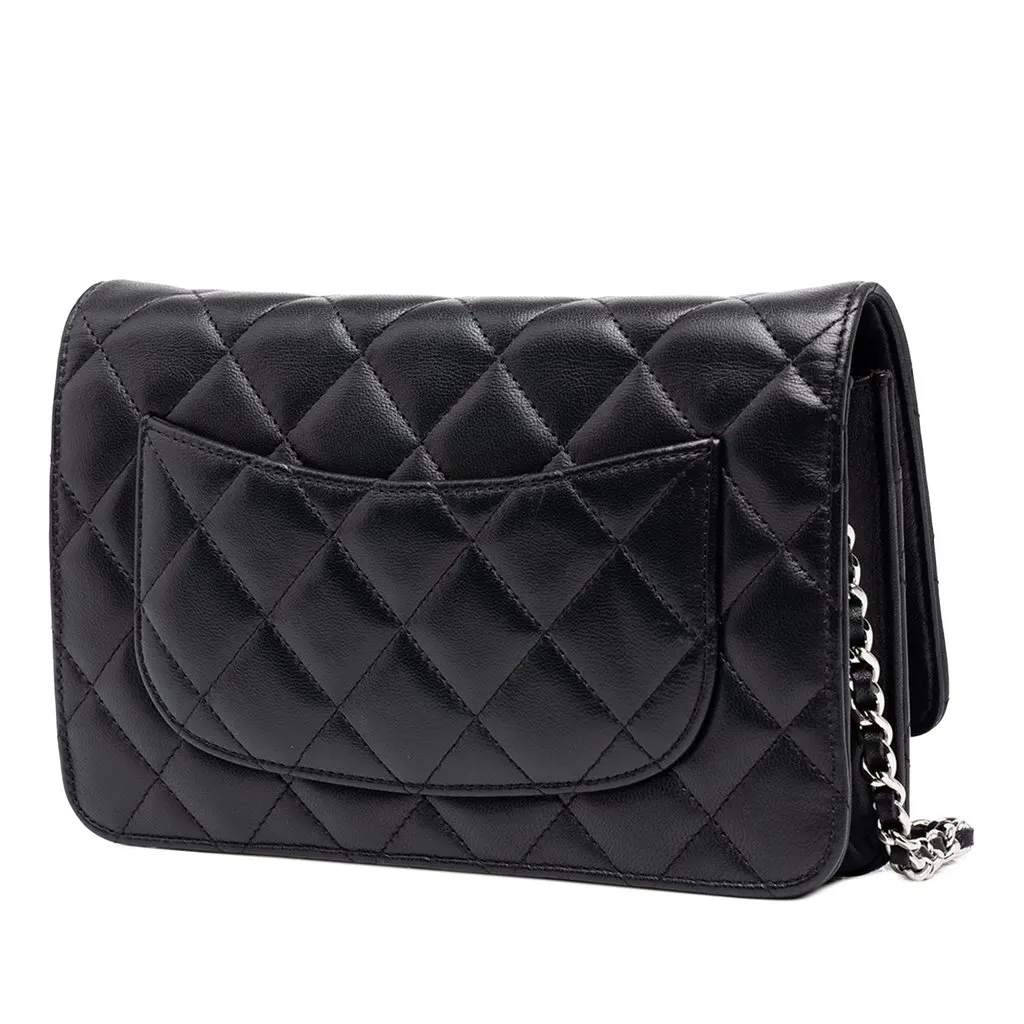 Chanel CC Quilted Lambskin Wallet On Chain Black Leather Good - Back View