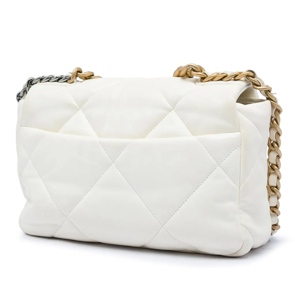 Chanel Medium Lambskin 19 Flap White Leather Very good - Back View