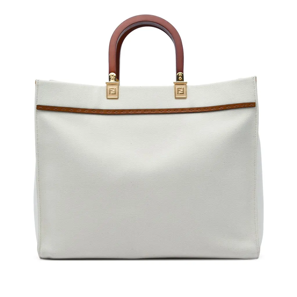 Fendi Medium Canvas Sunshine Shopper Tote Brown Very good - Back View