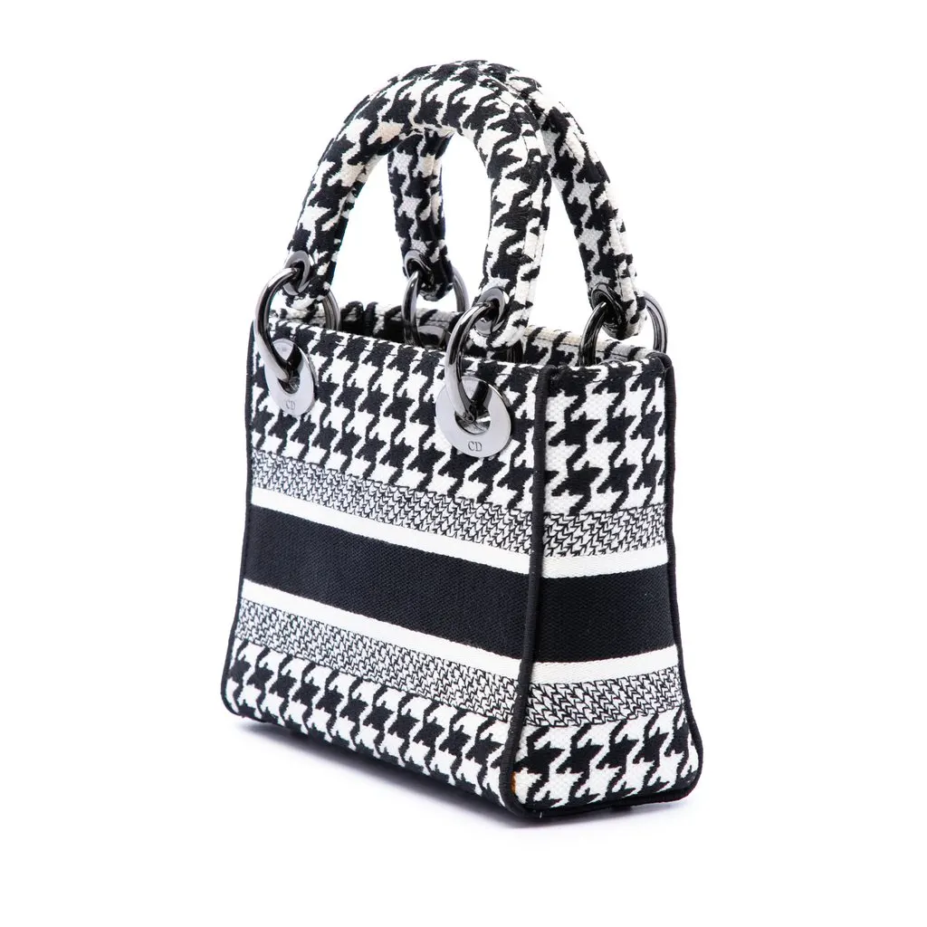 Dior Mini Embroidered Canvas Houndstooth Lady D Lite White Very good - Back View