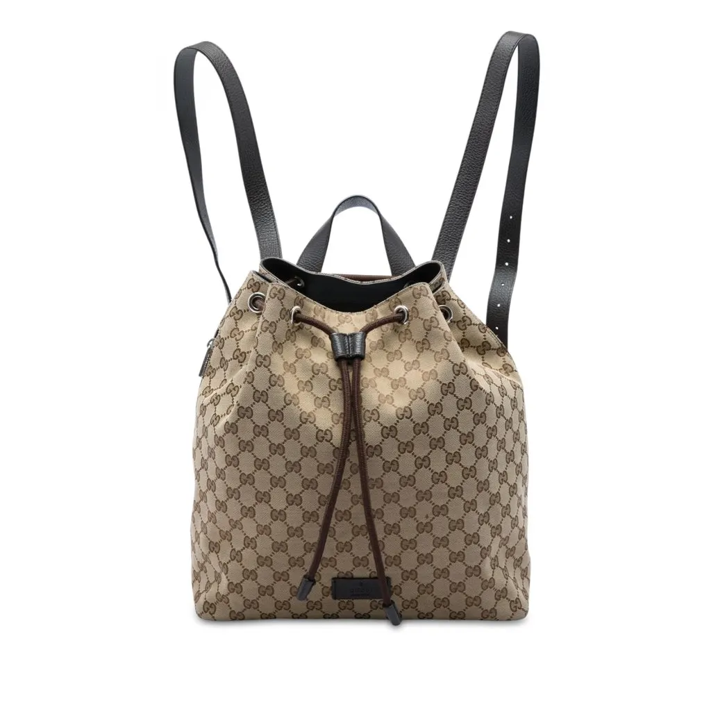 Gucci GG Canvas Drawstring Backpack Beige Canvas Very good - Front View