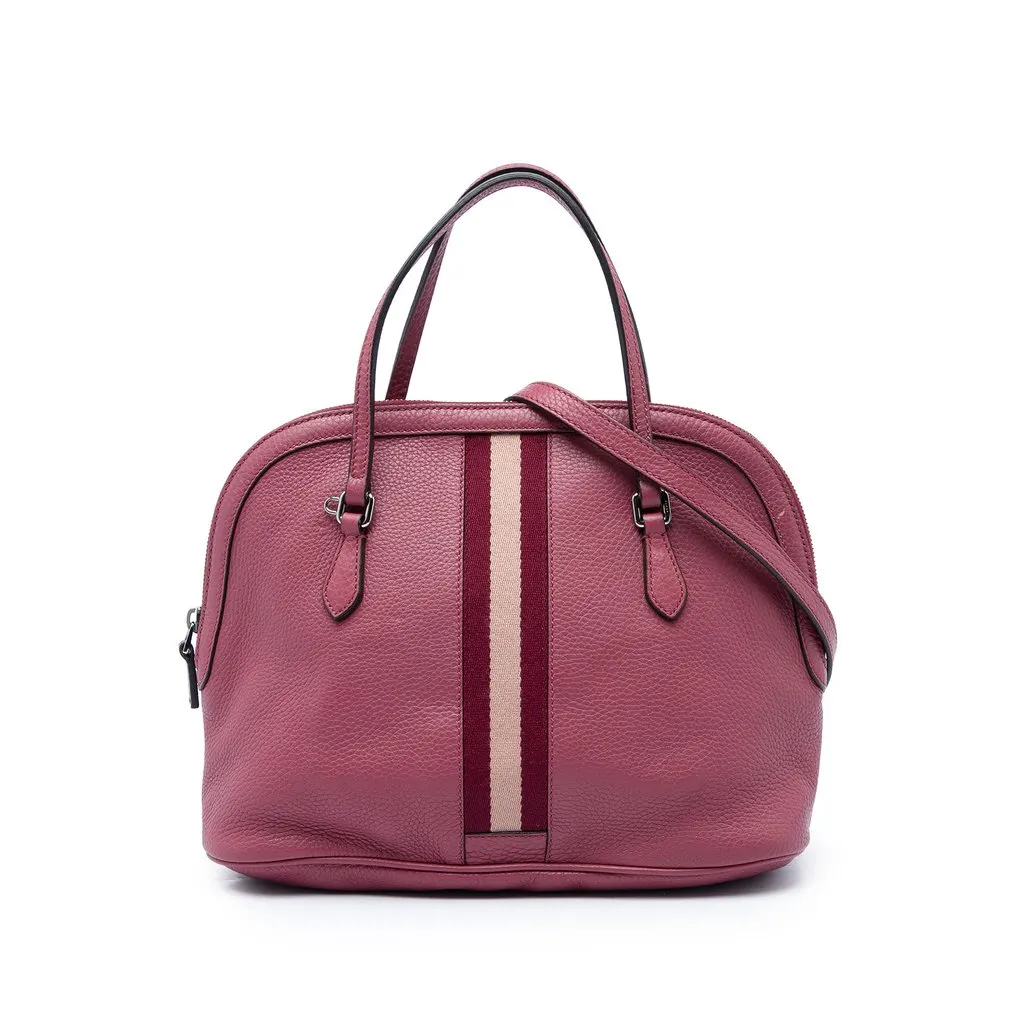 Gucci Medium Calfskin Web Dome Satchel Pink Leather Very good - Front View