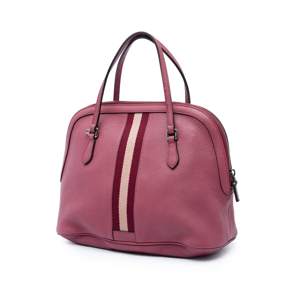 Gucci Medium Calfskin Web Dome Satchel Pink Leather Very good - Back View