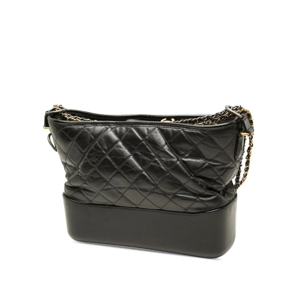 Chanel Medium Aged Calfskin Gabrielle Crossbody Black Leather Very good - Back View