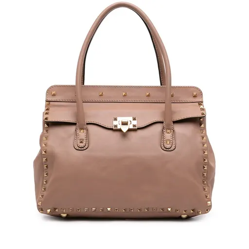 Valentino Leather Rockstud Double Handle Flap Tote