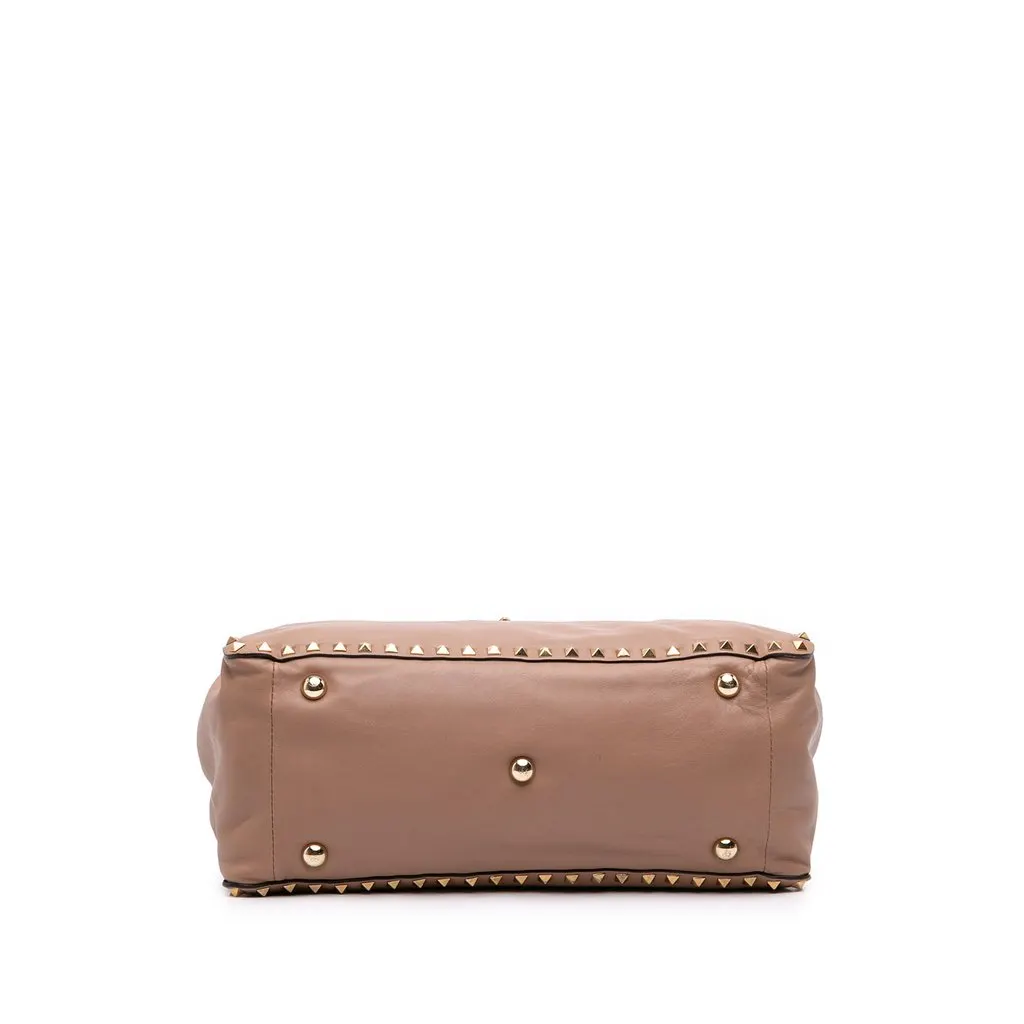 Valentino Leather Rockstud Double Handle Flap Tote Brown Leather Good - Inside View