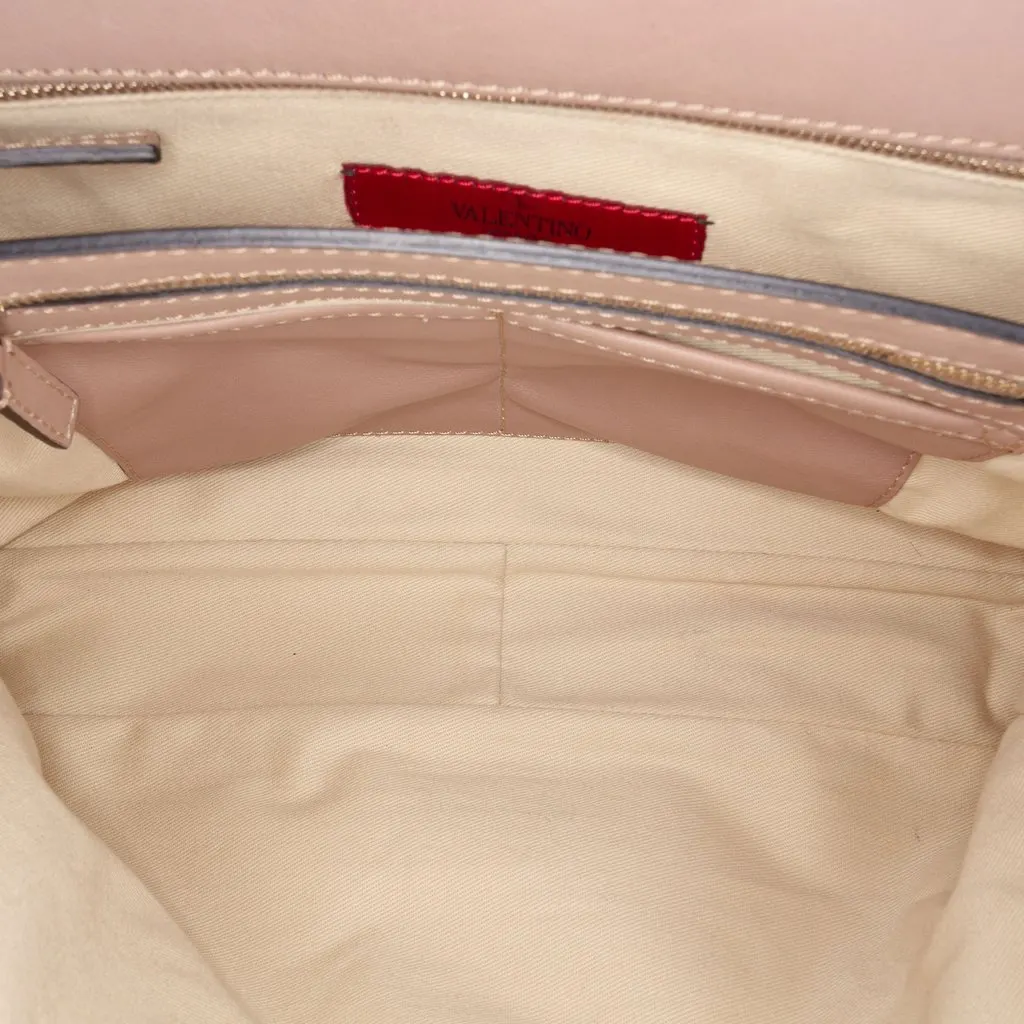 Valentino Leather Rockstud Double Handle Flap Tote Brown Leather Good - Model View