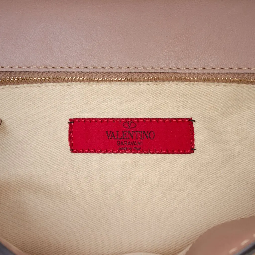 Valentino Leather Rockstud Double Handle Flap Tote Brown Leather Good - Box View