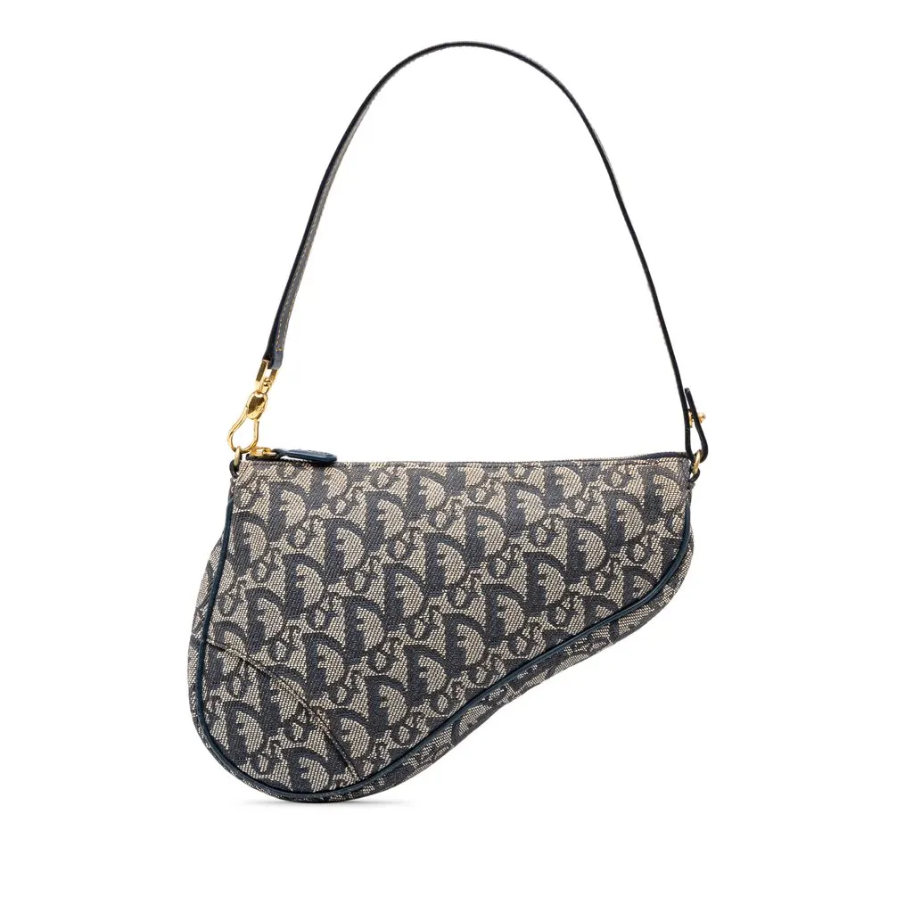 Dior Mini Diorissimo Canvas Saddle Pochette Blue Canvas Good - Front View