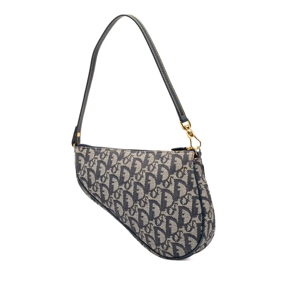 Dior Mini Diorissimo Canvas Saddle Pochette Blue Canvas Good - Back View