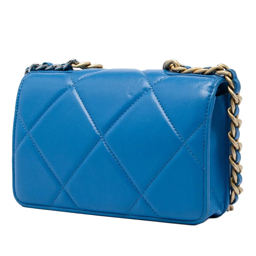 Chanel Quilted Lambskin 19 Wallet On Chain Blue Leather Very good - Back View