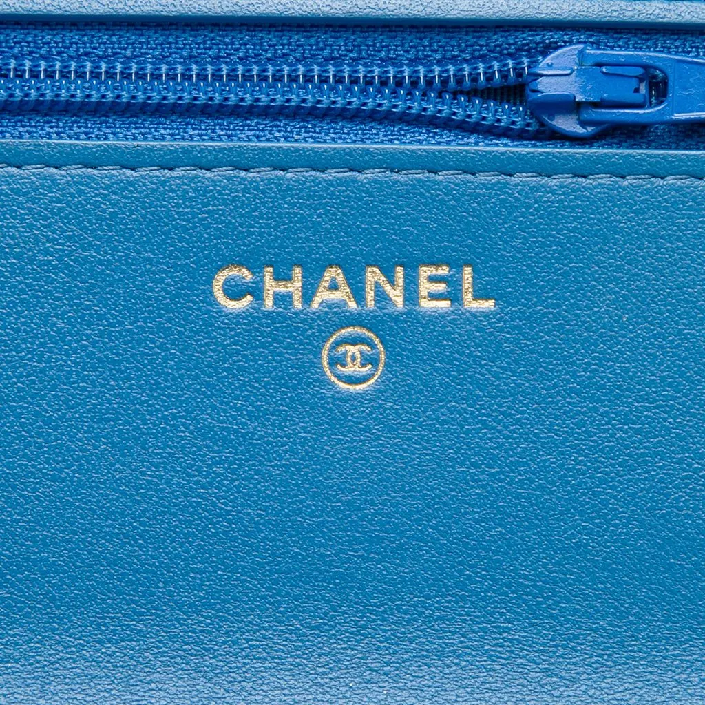 Chanel Quilted Lambskin 19 Wallet On Chain Blue Leather Very good - Box View