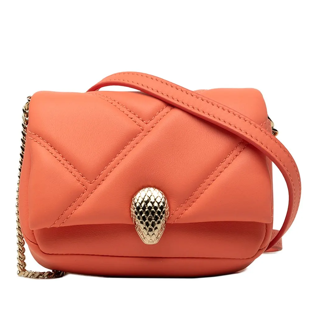 Bvlgari Micro Leather Serpenti Cabochon Crossbody Orange Leather Very good - Front View