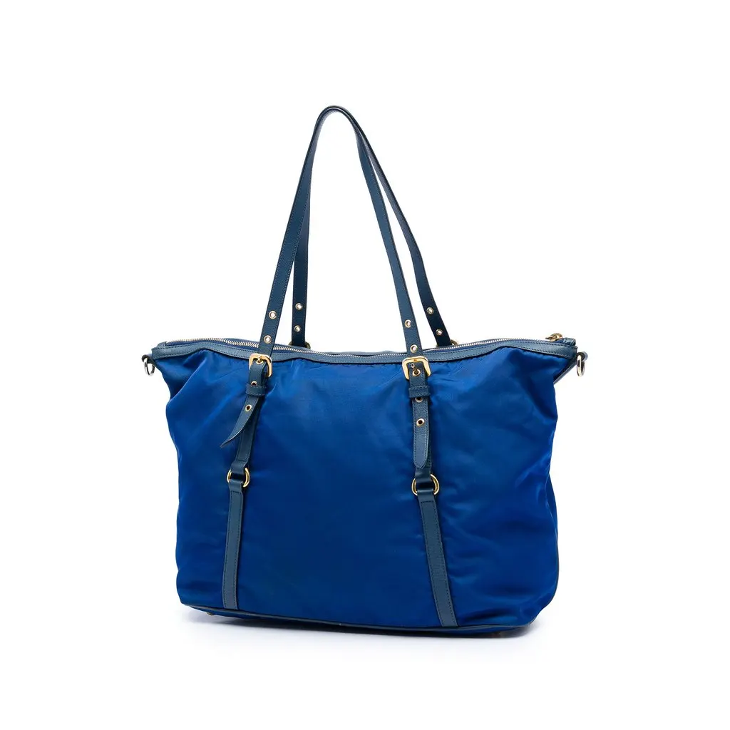 Prada Saffiano Trimmed Tessuto Zip Top Convertible Tote Blue Very good - Back View