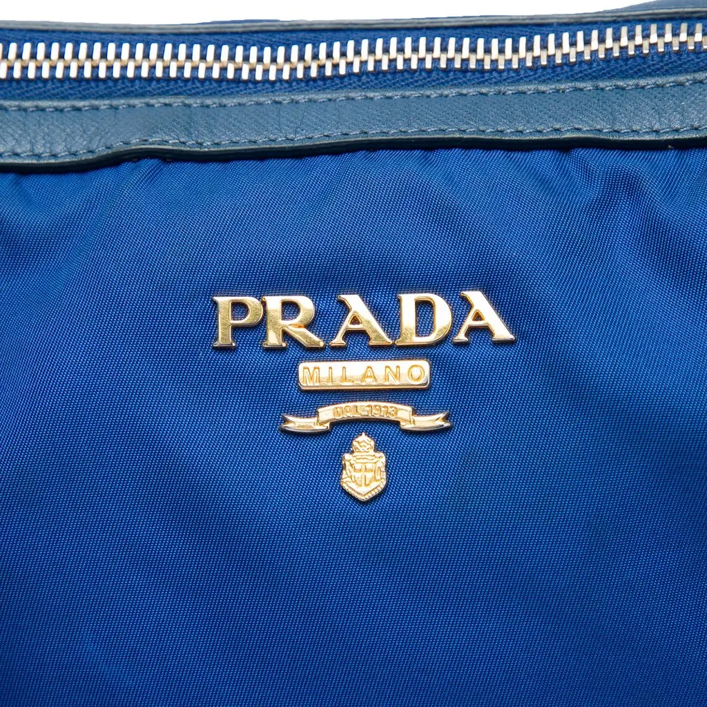 Prada Saffiano Trimmed Tessuto Zip Top Convertible Tote Blue Very good - Box View