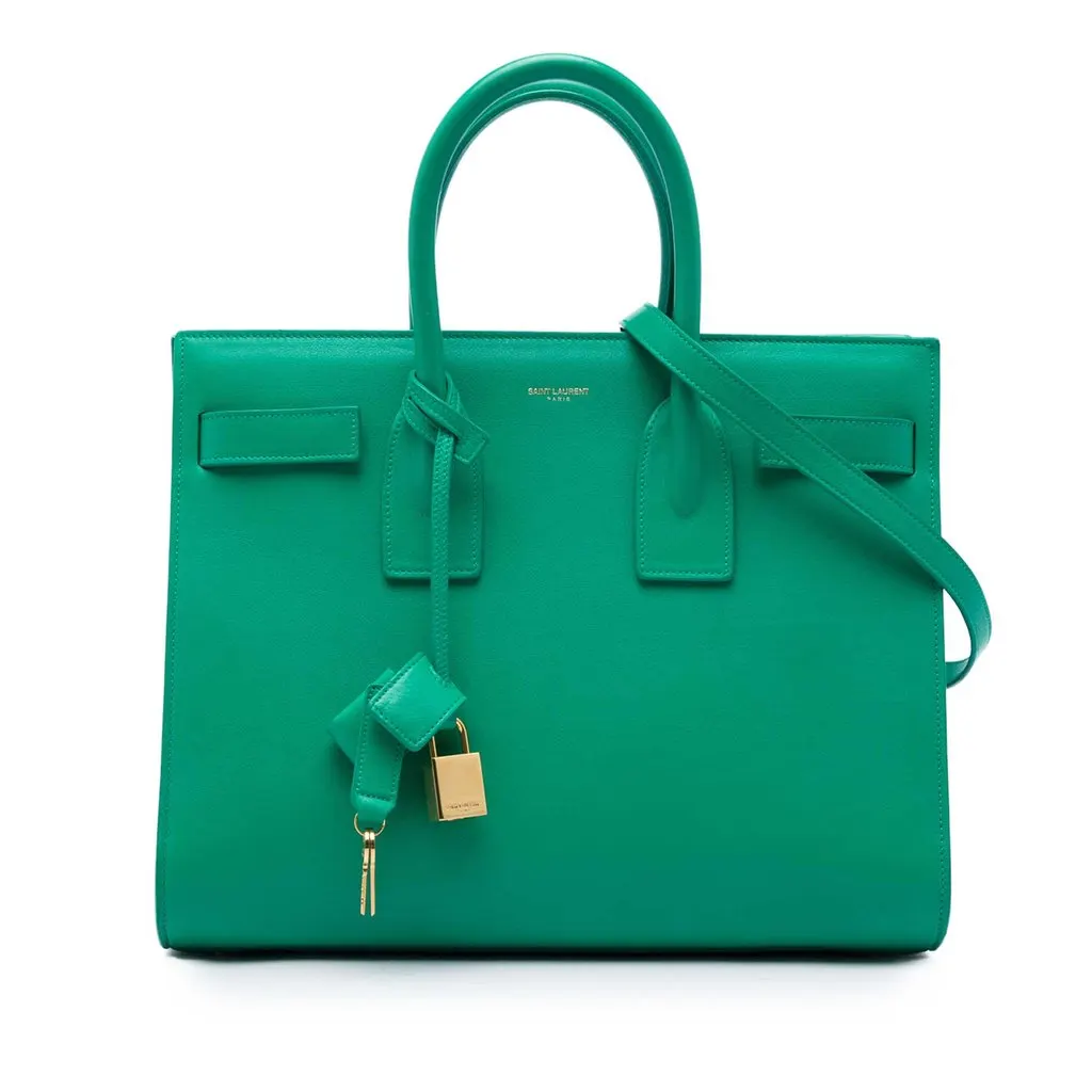 Saint Laurent Small Leather Sac De Jour Satchel Green Leather Very good - Front View