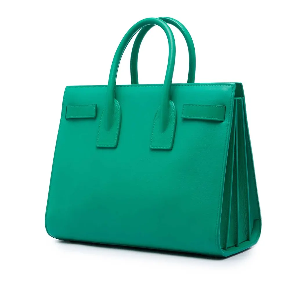 Saint Laurent Small Leather Sac De Jour Satchel Green Leather Very good - Back View