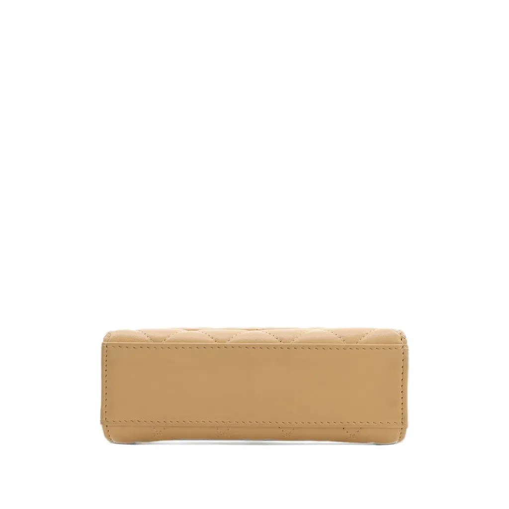 Chanel CC Quilted Lambskin Faux Pearl Top Handle Flap Beige Leather Very good - Inside View