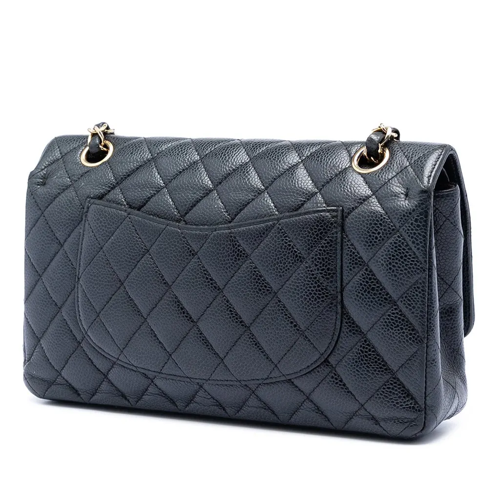 Chanel Medium Classic Caviar Double Flap Black Leather Very good - Back View