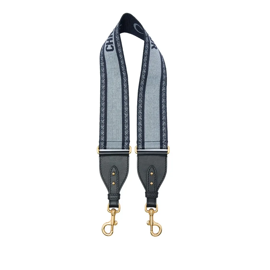 Dior Embroidered Canvas Bag Strap Blue Canvas Very good - Front View