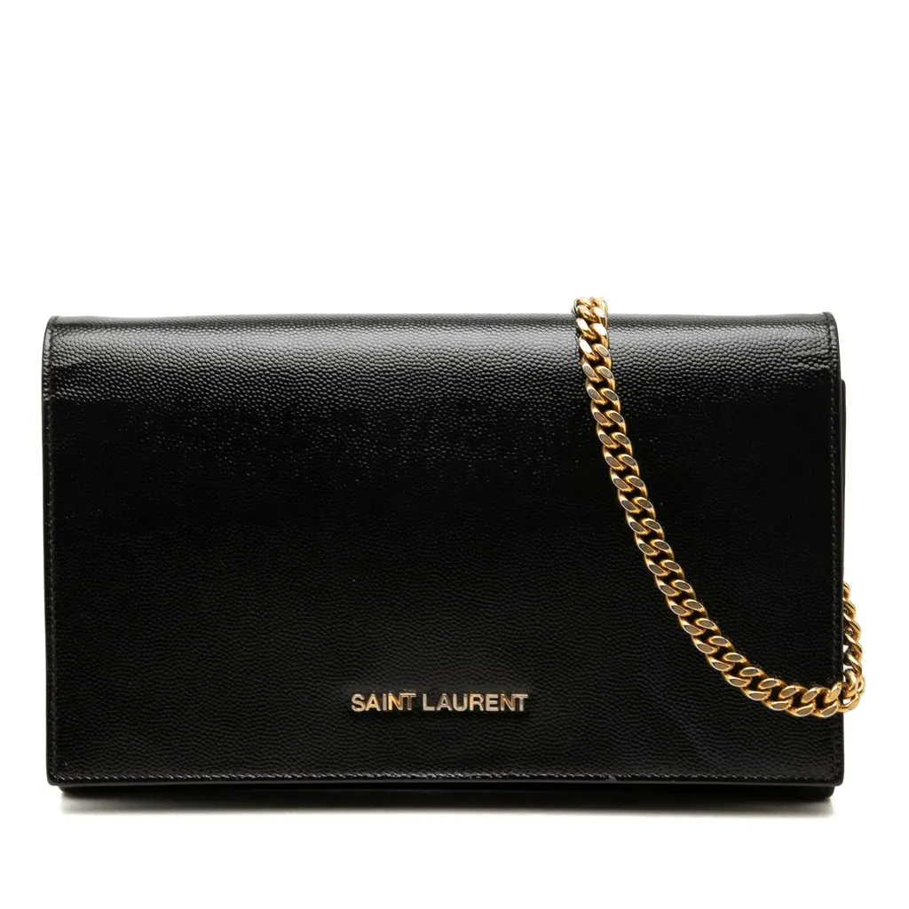 Saint Laurent Grained Calfskin Classic Letters Wallet on Chain Black Leather Very good - Front View