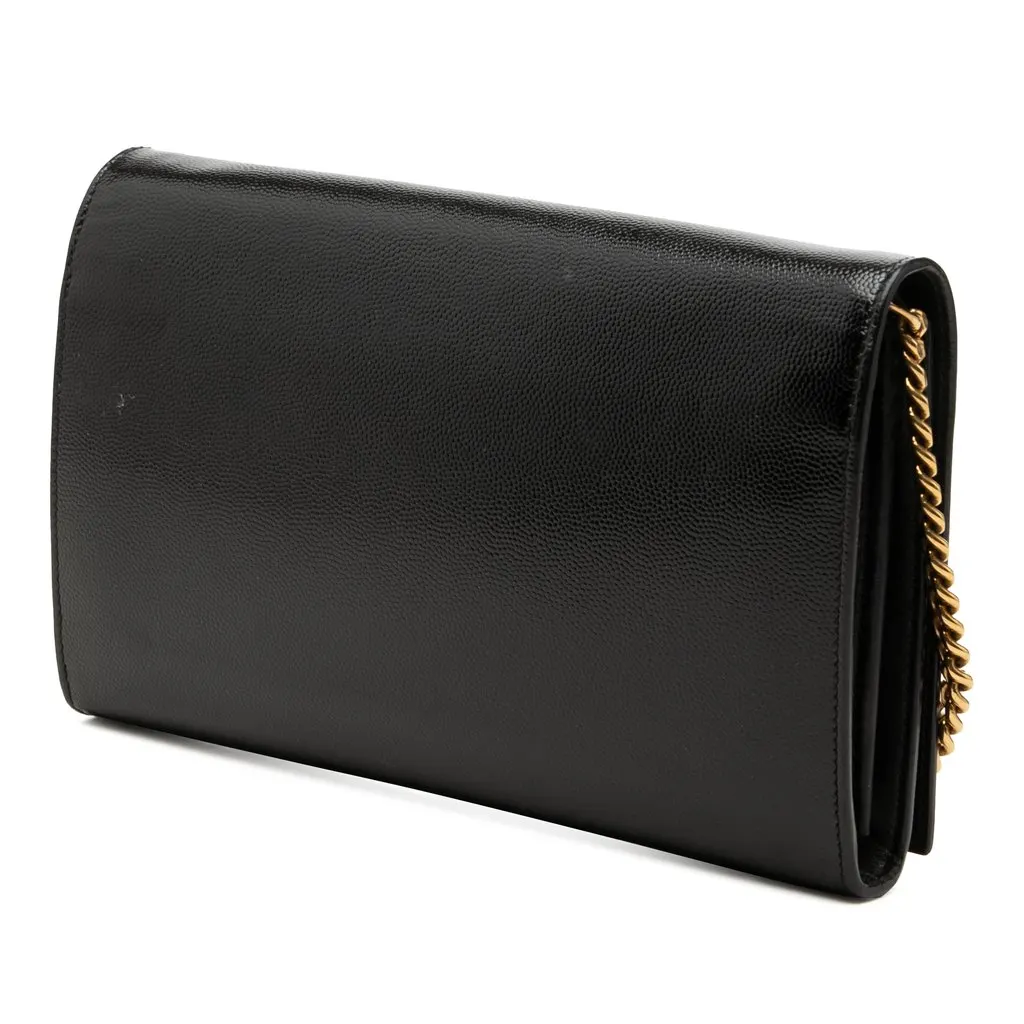 Saint Laurent Grained Calfskin Classic Letters Wallet on Chain Black Leather Very good - Back View