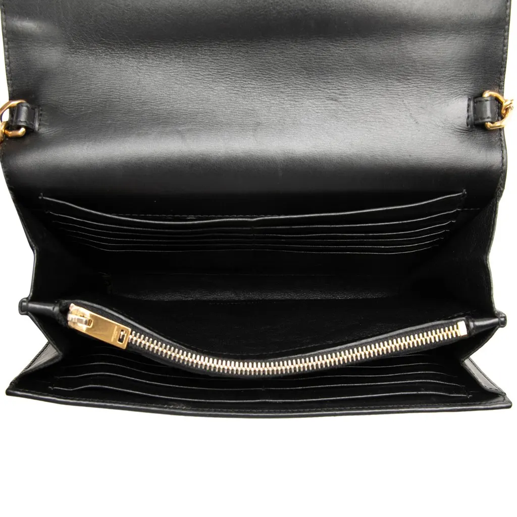 Saint Laurent Grained Calfskin Classic Letters Wallet on Chain Black Leather Very good - Model View