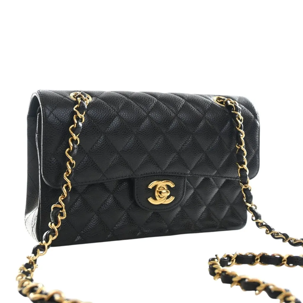 Chanel Small Classic Caviar Double Flap Black Leather Very good - Back View