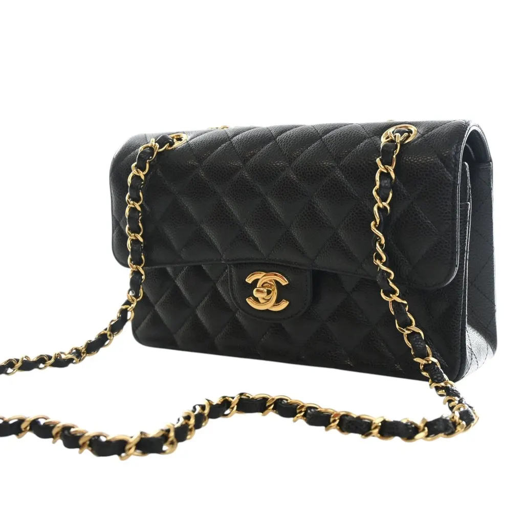 Chanel Small Classic Caviar Double Flap Black Leather Very good - Inside View