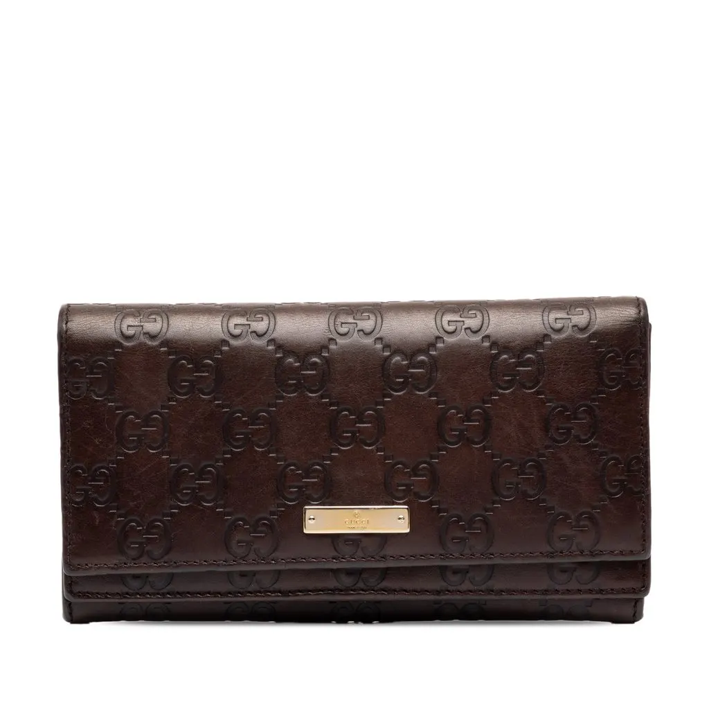 Gucci Guccissima Bifold Double Long Wallet Brown Leather Very good - Front View