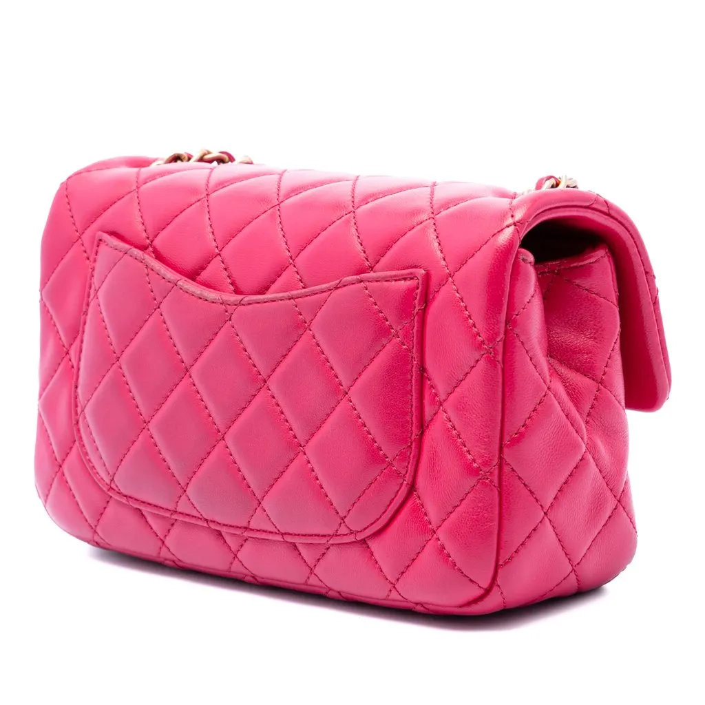 Chanel Mini Rectangular Classic Lambskin Pearl Crush Single Flap Pink Leather Very good - Back View
