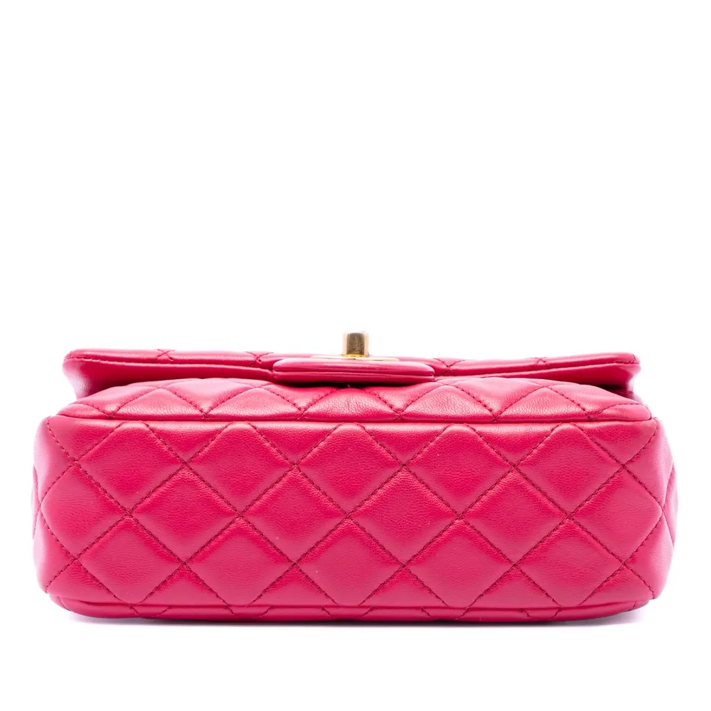 Chanel Mini Rectangular Classic Lambskin Pearl Crush Single Flap Pink Leather Very good - Inside View