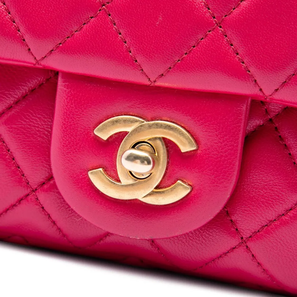 Chanel Mini Rectangular Classic Lambskin Pearl Crush Single Flap Pink Leather Very good - Box View