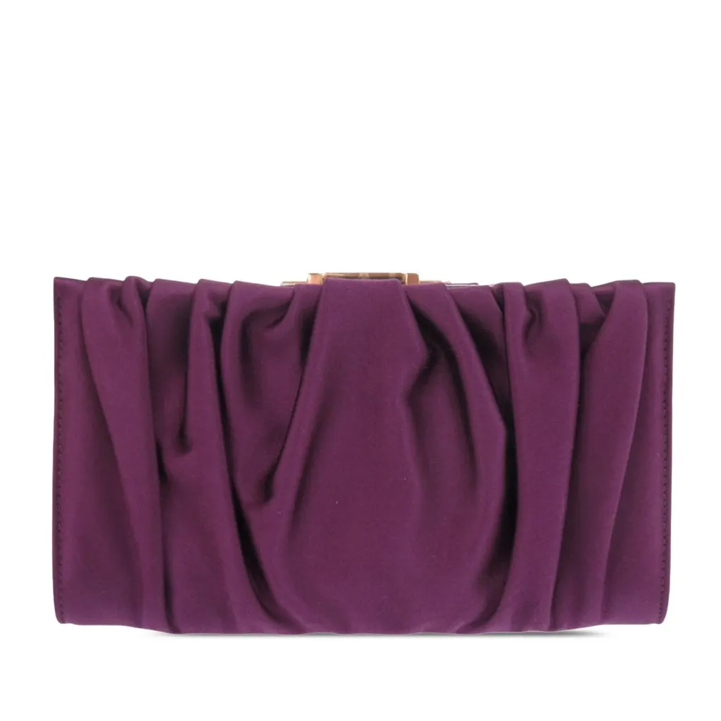 Salvatore Ferragamo Satin Gancini Clutch with Chain Purple Very good - Back View