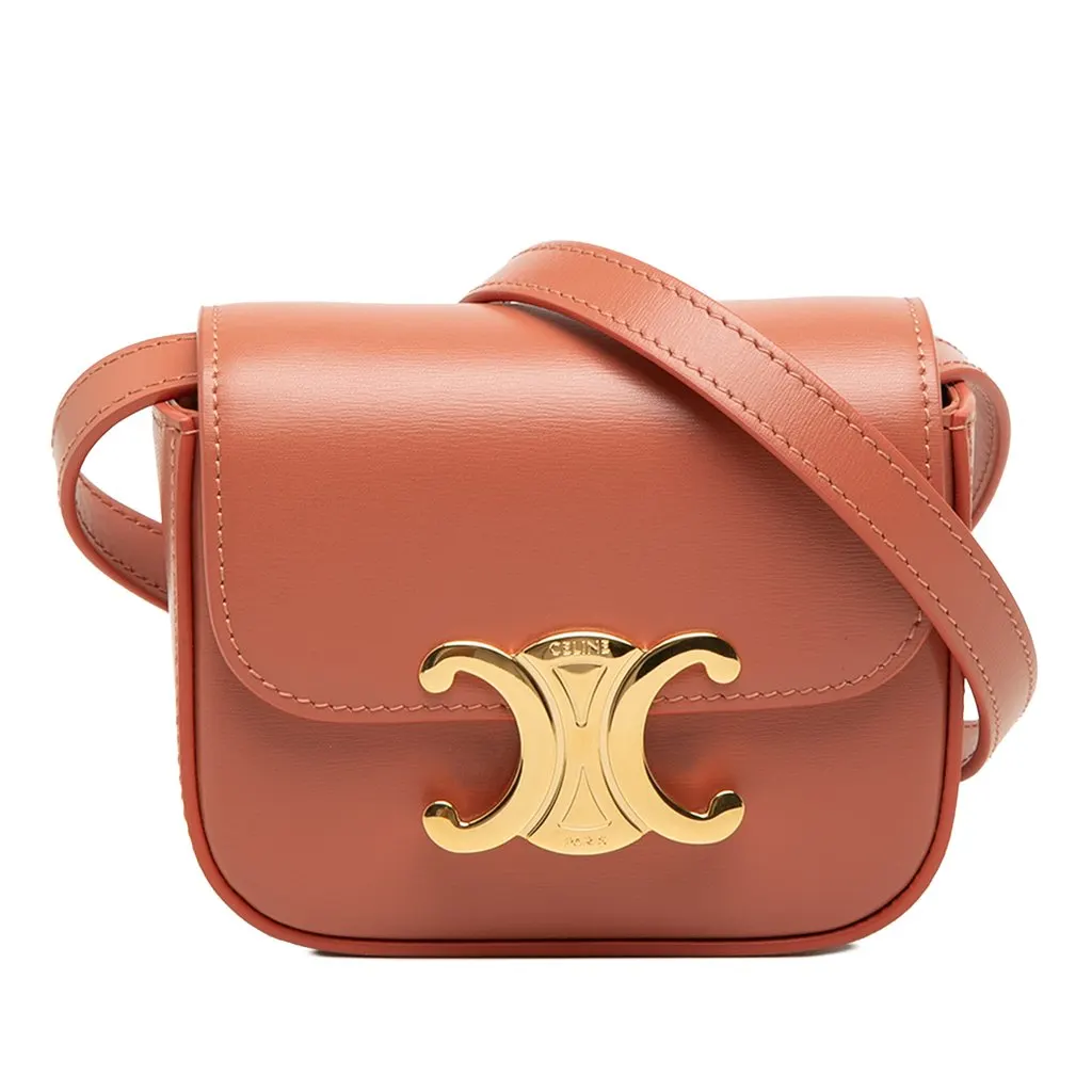 Celine Mini Shiny Calfskin Triomphe Crossbody Brown Leather Very good - Front View
