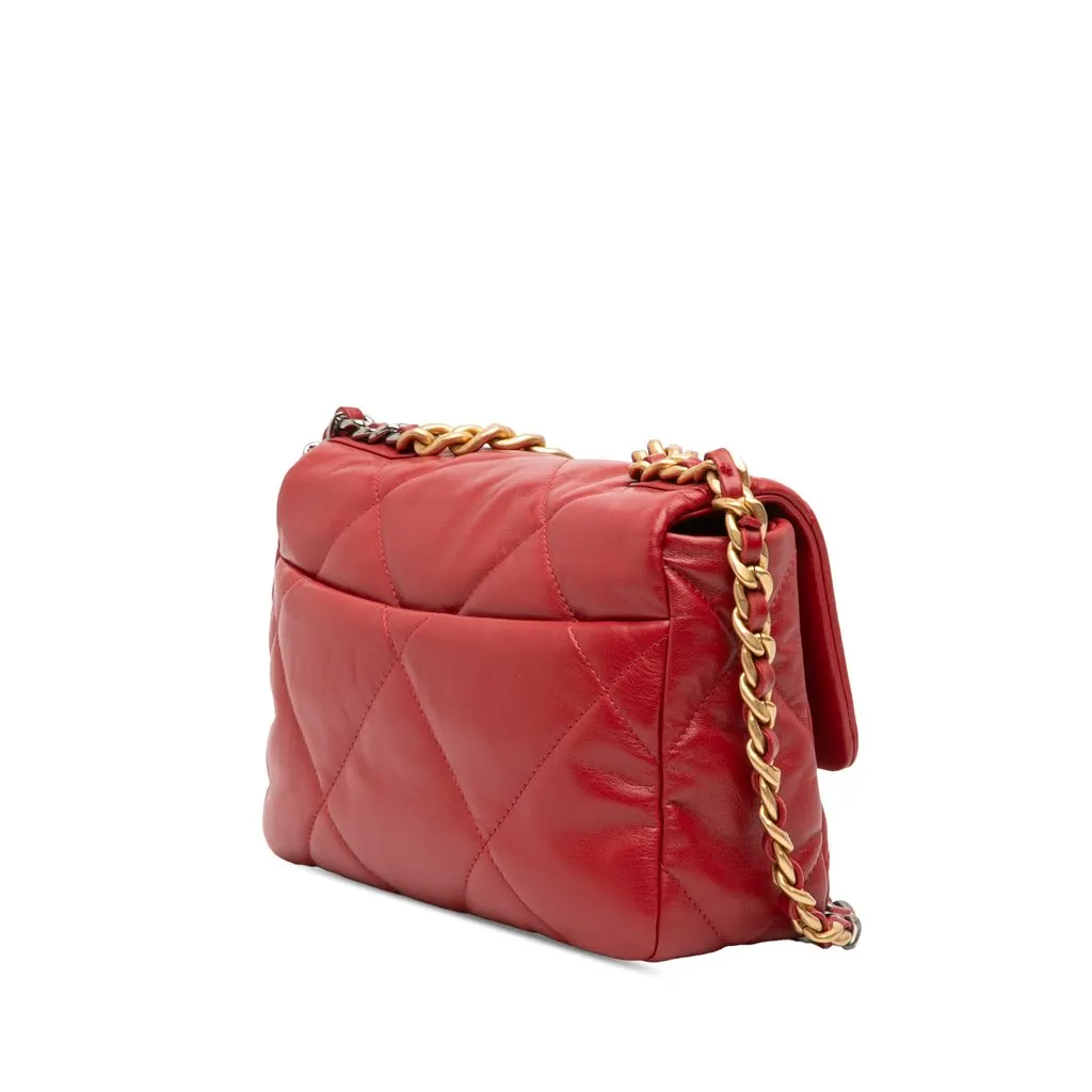 Chanel Medium Lambskin 19 Flap Red Leather Very good - Back View