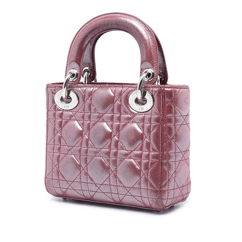 Dior Mini Iridescent Lambskin Cannage Lady Dior Pink Leather Very good - Back View