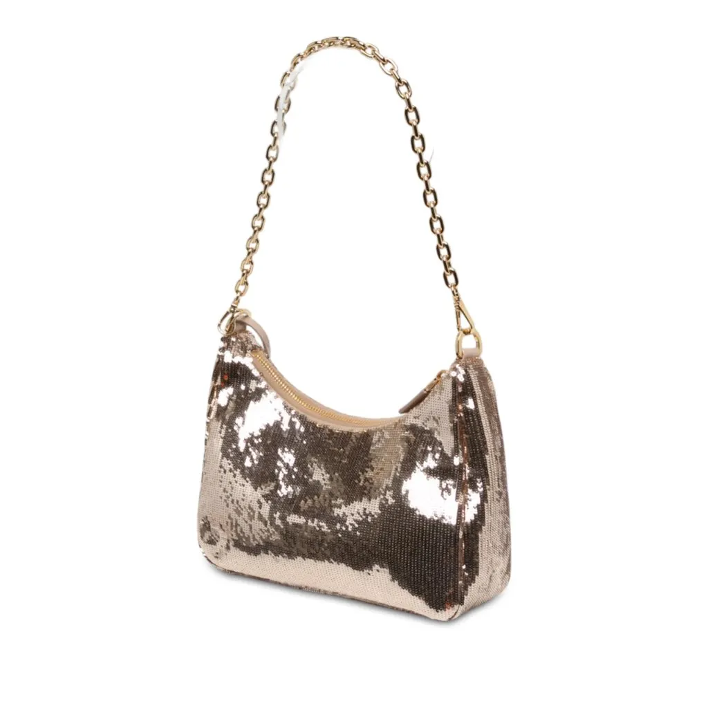 Prada Sequin Embellished Re Nylon Re Edition 2005 Satchel Gold Polyamide Never worn - Back View