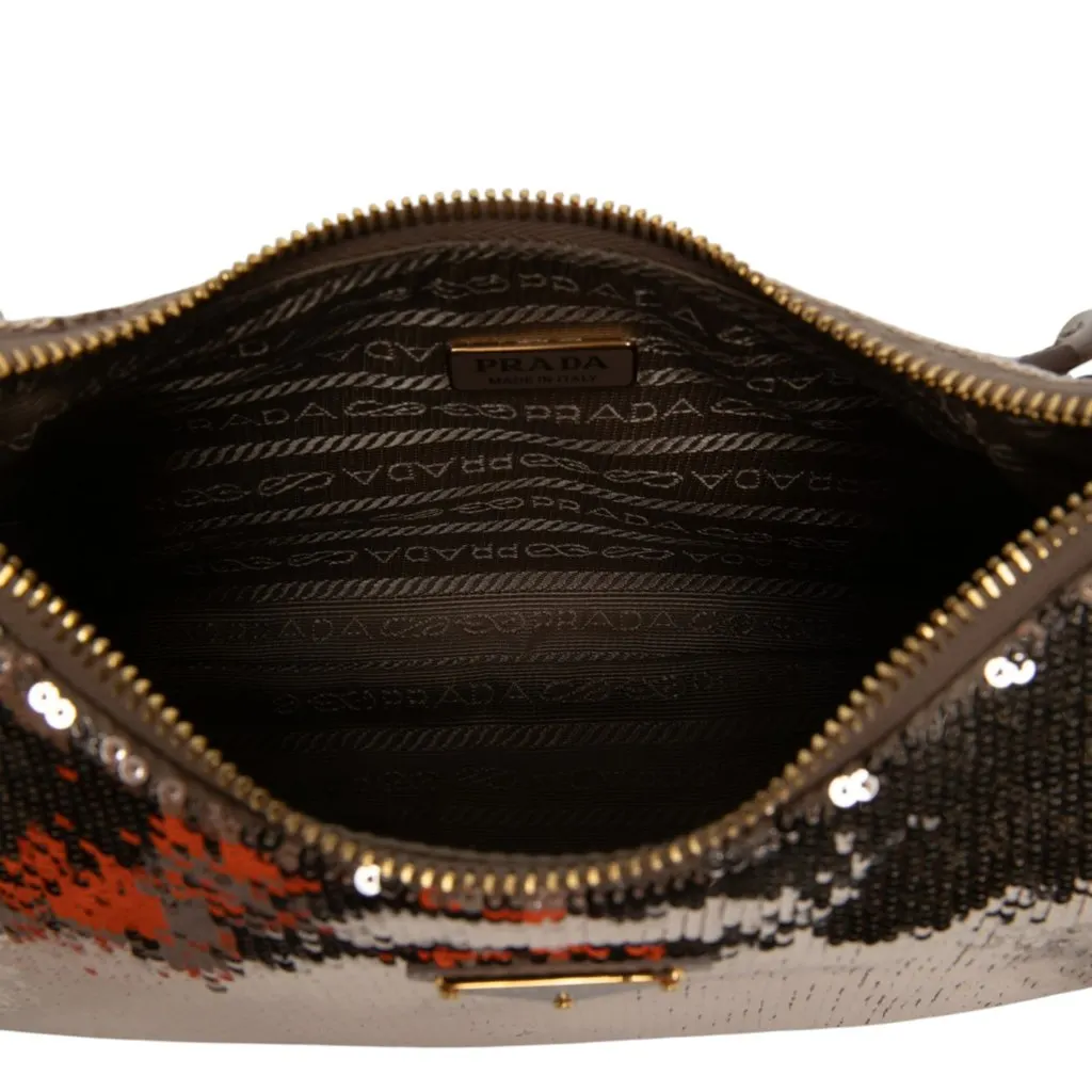 Prada Sequin Embellished Re Nylon Re Edition 2005 Satchel Gold Polyamide Never worn - Model View
