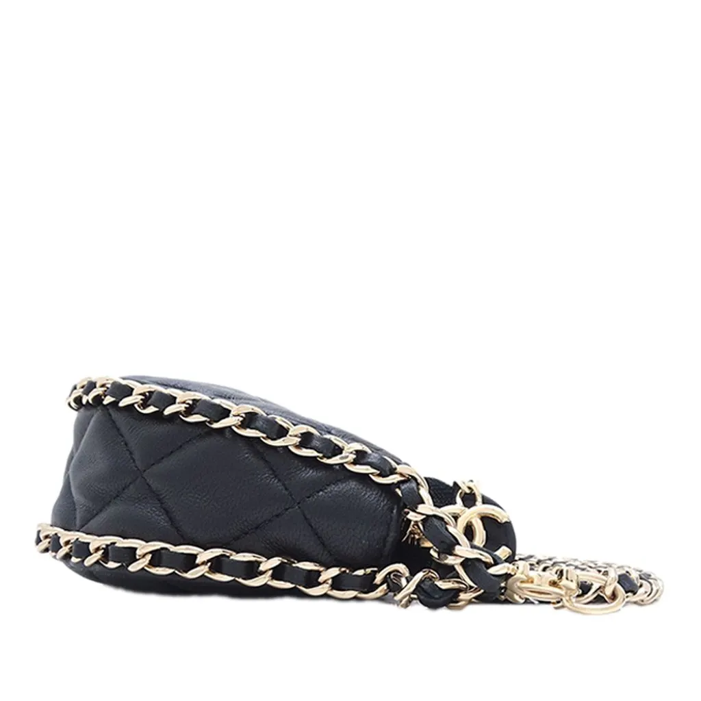 Chanel Mini Quilted Lambskin Chain Around Hook Hobo Black Leather Very good - Back View