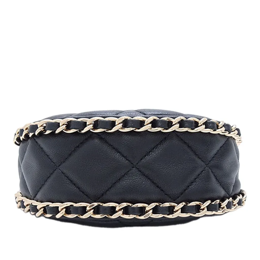 Chanel Mini Quilted Lambskin Chain Around Hook Hobo Black Leather Very good - Inside View